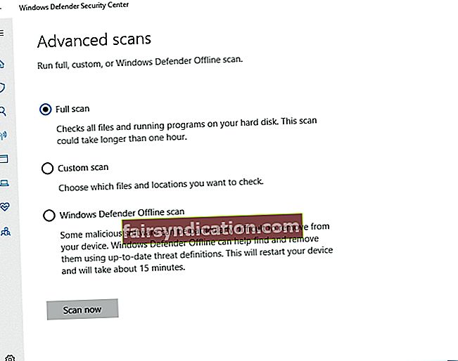 Palaidiet pilnu OS ļaunprātīgas programmatūras skenēšanu, izmantojot Windows Defender.