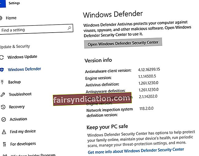 Windows Defender pārbaudīs, vai datorā nav ļaunprātīgas programmatūras.