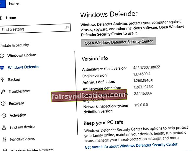 Windows Defender pot protegir el vostre ordinador contra atacs maliciosos
