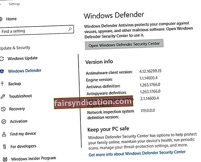 Izmantojiet iebūvēto Windows Defender, lai skenētu datoru, vai tajā nav ļaunprātīgas programmatūras