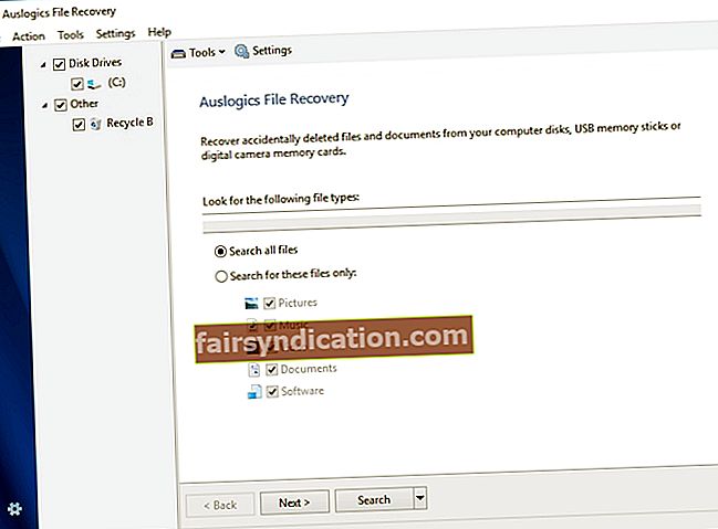 Jebkuru failu tipu var atgūt, izmantojot Auslogics File Recovery.
