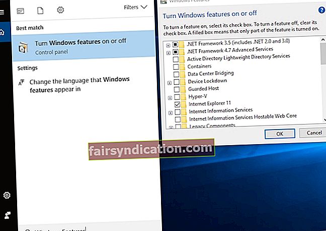 Noklikšķiniet uz “Ieslēgt vai izslēgt Windows funkcijas”.