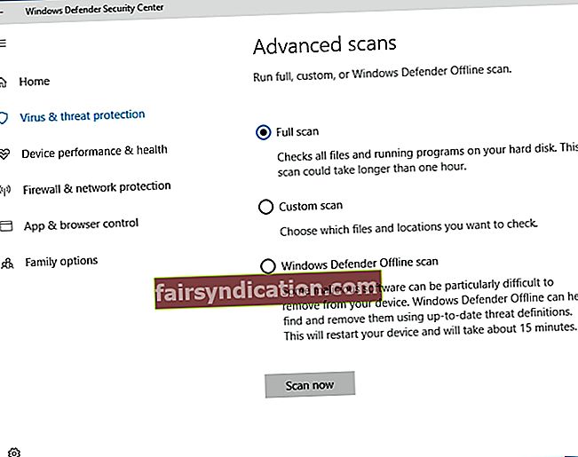 Analitzeu el vostre PC per detectar programari maliciós amb Windows Defender. Això pot fer que les vostres aplicacions funcionin.