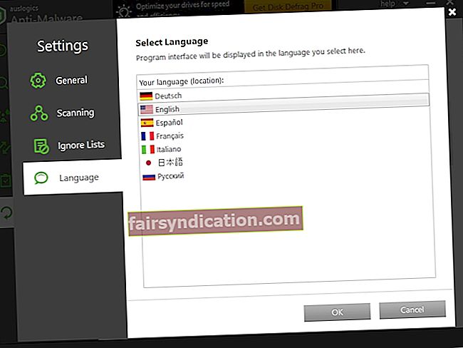 Seleccioneu el vostre idioma per començar a treballar amb Auslogics Driver Updater.