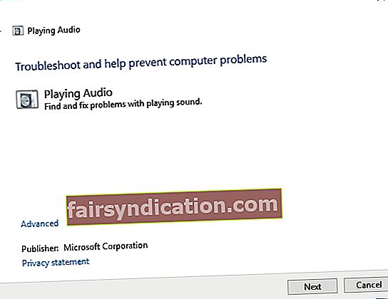 Izmantojiet audio atskaņošanas problēmu novēršanas rīku, lai novērstu skaņas problēmas sistēmā Windows 10